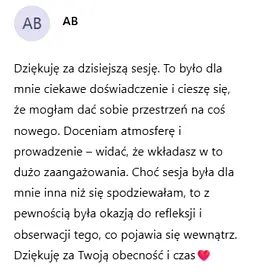 Zrzut ekranu opinii uczestniczki sesji Oddech 9D – opinia 1