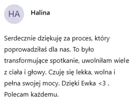 Zrzut ekranu opinii uczestniczki sesji Oddech 9D – opinia 3