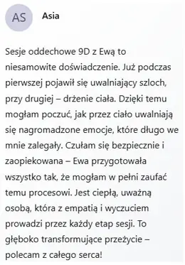 Zrzut ekranu opinii uczestniczki sesji Oddech 9D – opinia 4