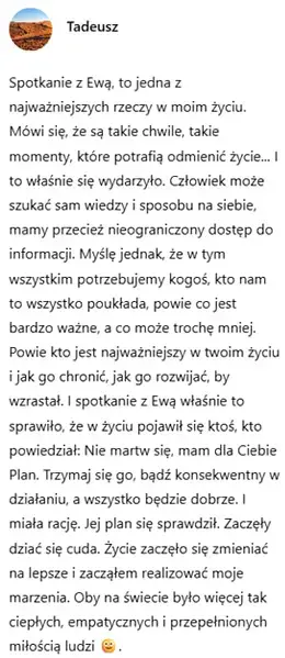 Opinia klientki – życie zmieniło się na lepsze